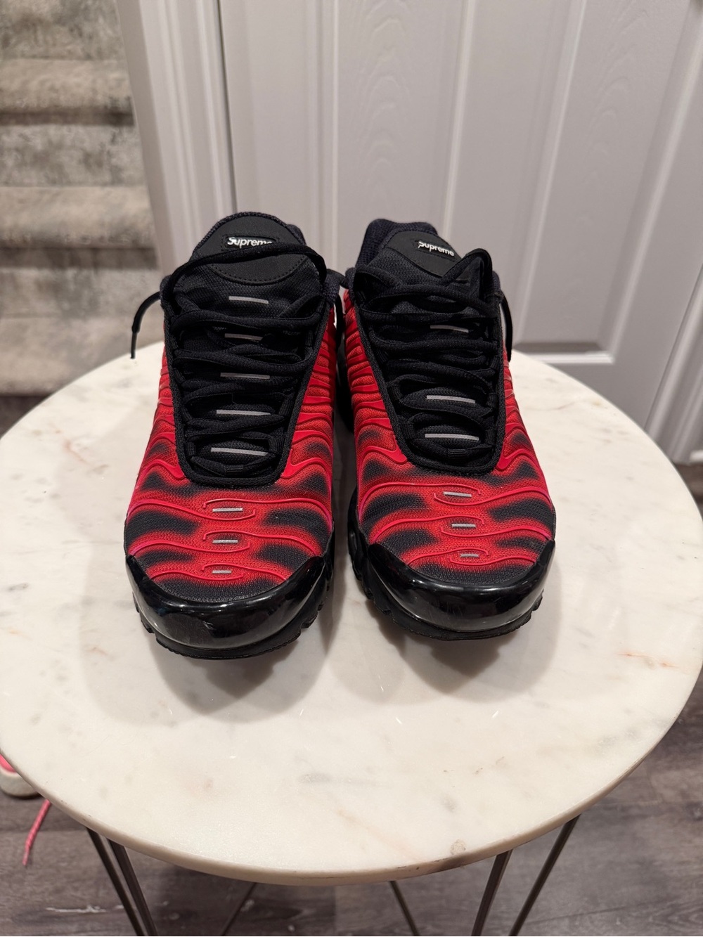 Supreme Black & Red Men's Athletic Sneakers with Wave Knit Upper